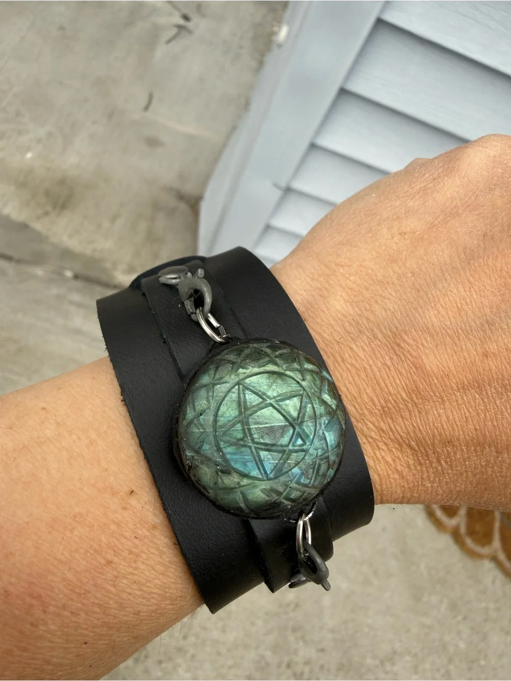 Labradorite pentacle crystal bracelet cuff statement cuff chunky bracelet